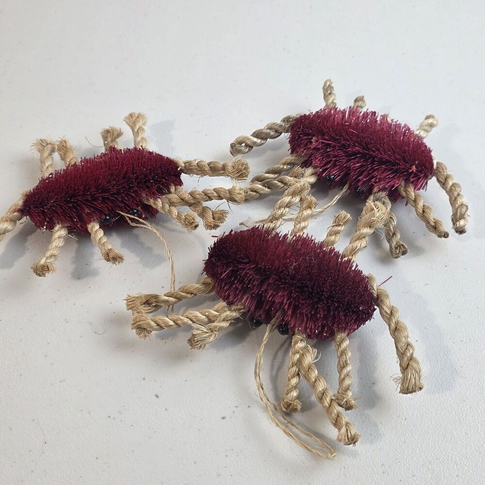 Pier 1 Sisal Crab Ornament Lot Of 3 Jute Sea Life Nautical *Read* Bottle Brush